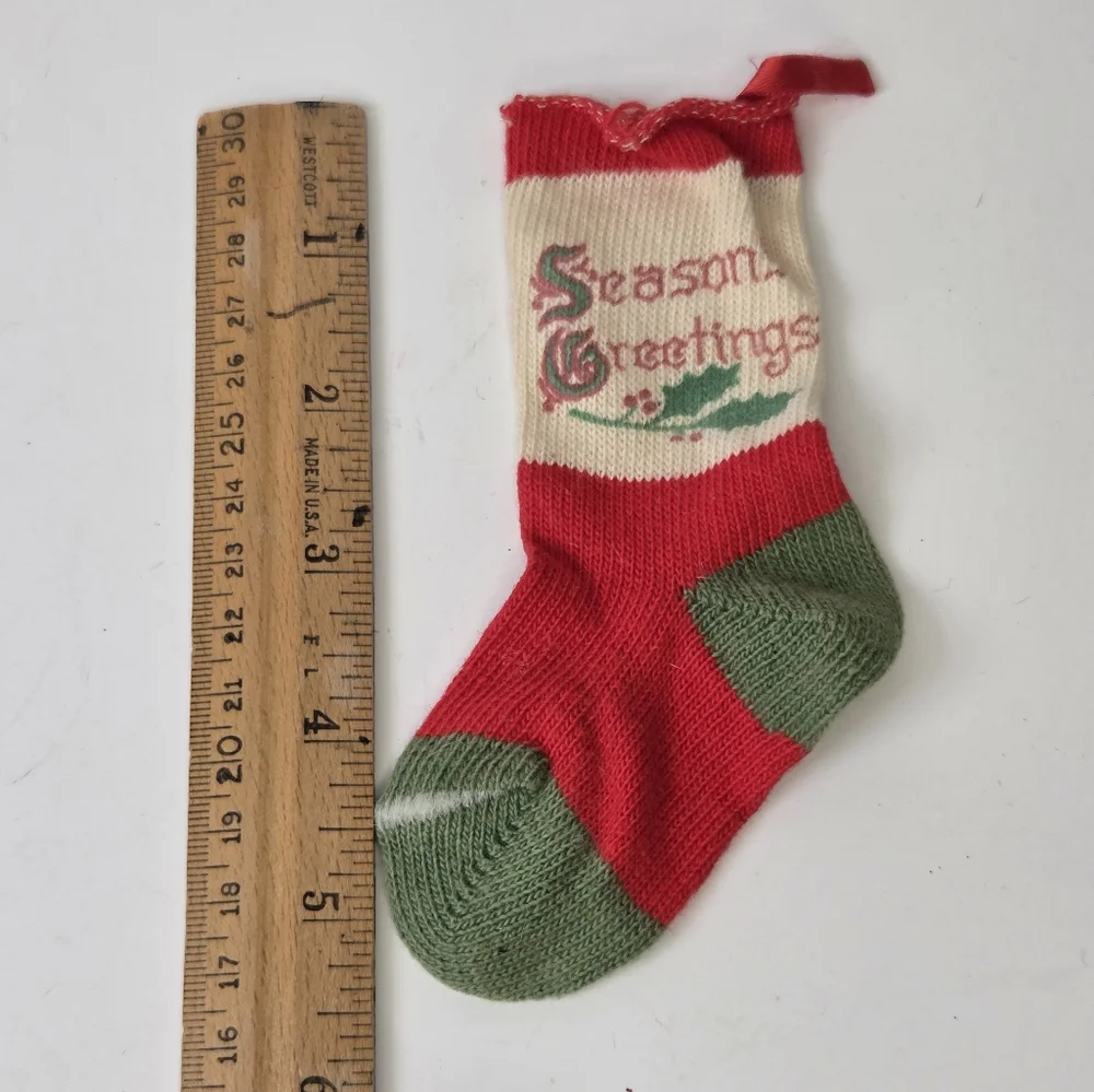Vintage‎ Flocked Santa And Mrs Claus Dancing Ornaments Checkered Apron Glasses